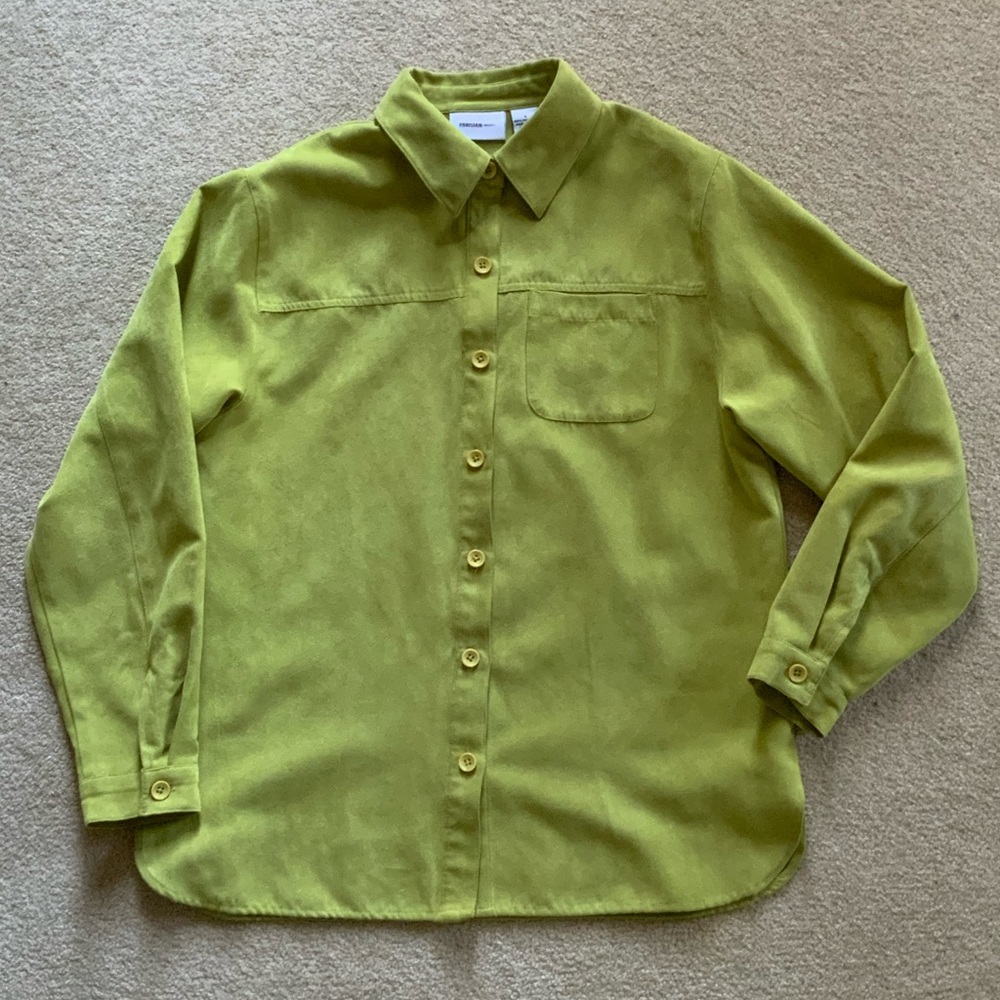 Lime Green Faux Suede Shirt Jacket / Shacket Womens S